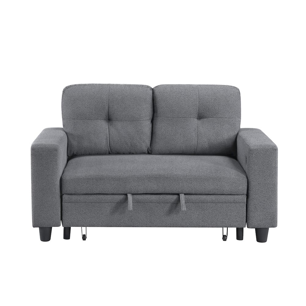 Robinson Boucle Love Seat with Pull-out Bed, Shelves in Gray. Picture 9