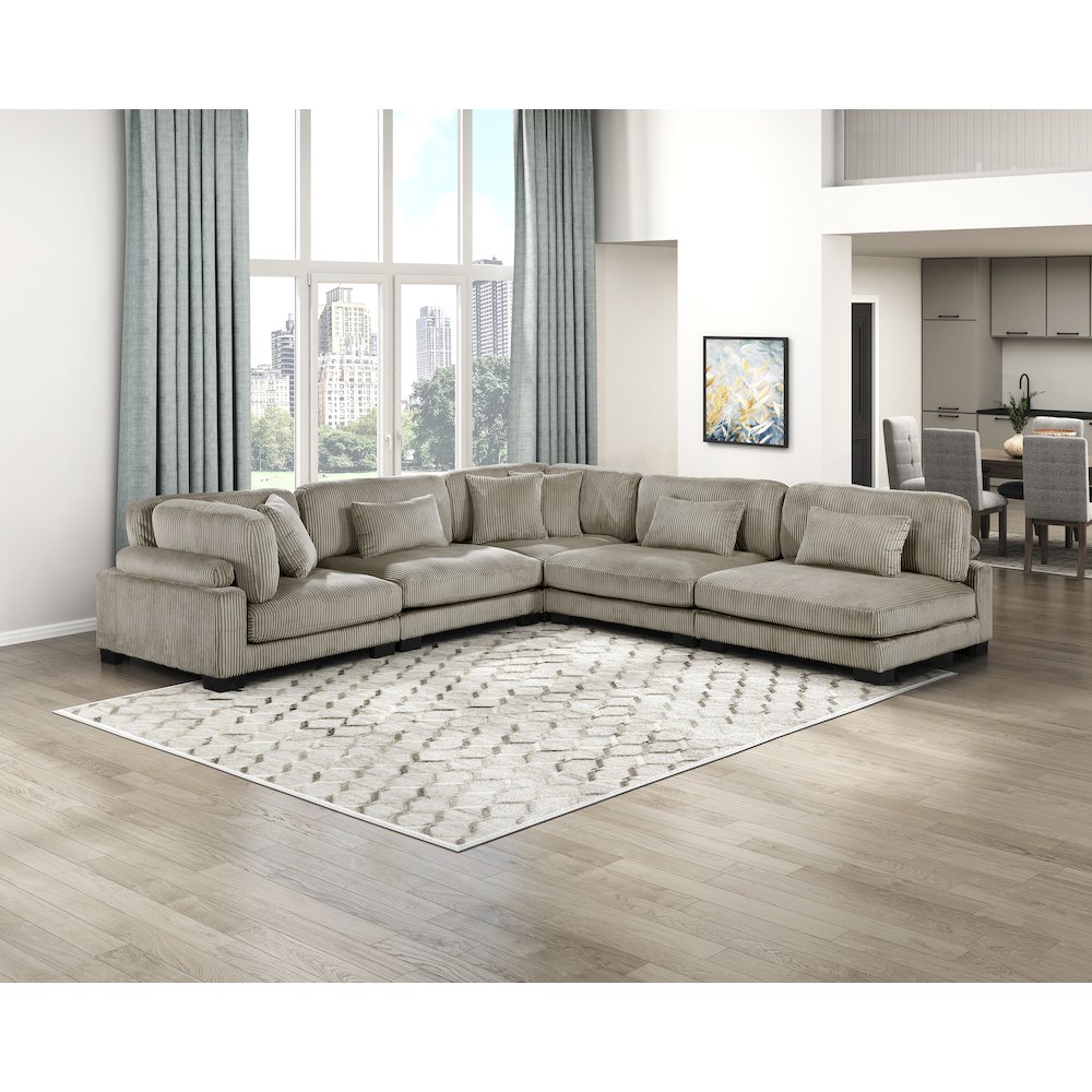 Traverse Corduroy 5-Piece Modular Sectional in Taupe. Picture 3