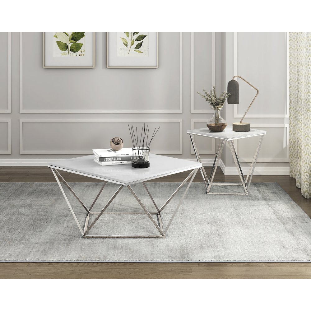 Alfeo Stainless Steel End Table in Silver. Picture 2
