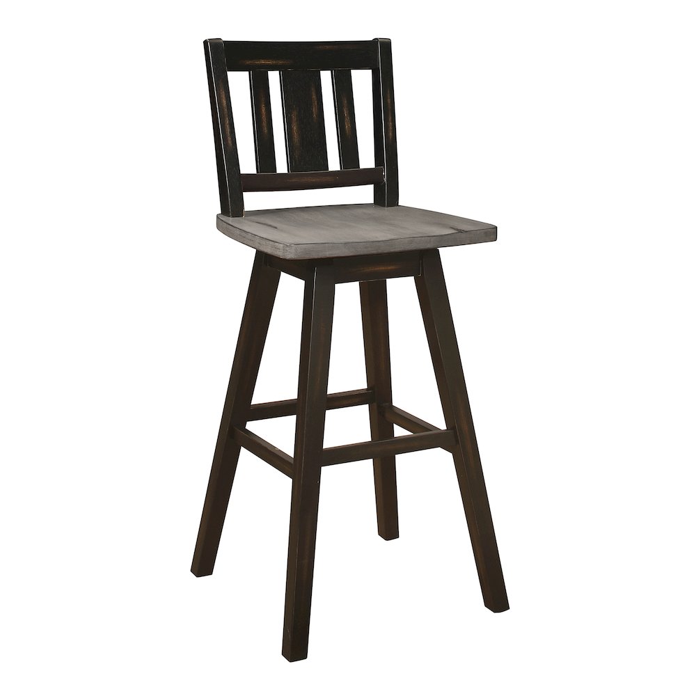 Amsonia Solid Wood Swivel Pub Height Chair, set of 2 in Gray and Black. Picture 1