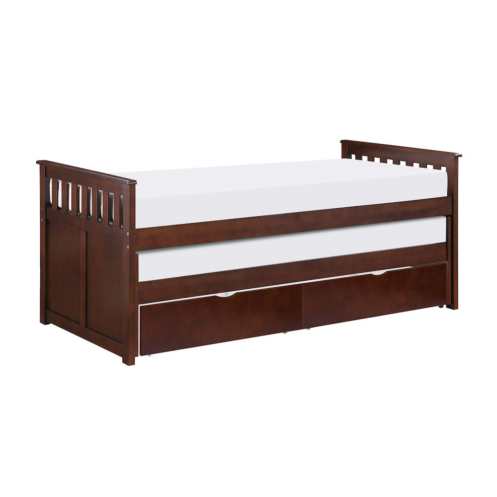 Rowe Pine Twin/Twin Bed with Twin Trundle in Dark Cherry. Picture 1