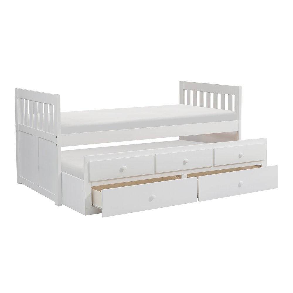 Galen Pine Twin Over Twin Trundle Bed with Two Storage Drawers in White. Picture 10