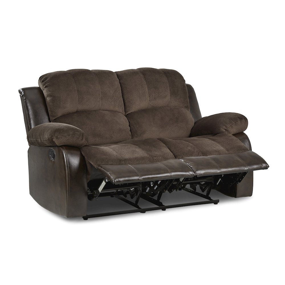 Cranley Faux Leather Double Reclining Loveseat in Chocolate. Picture 7