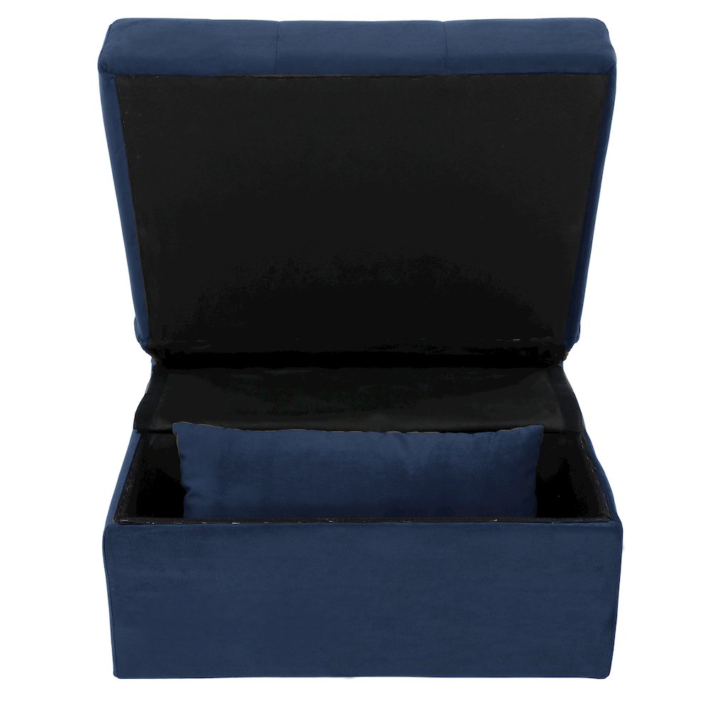 Garrell Velvet Storage Bench with Pull-Out Ottoman in Dark Blue. Picture 10