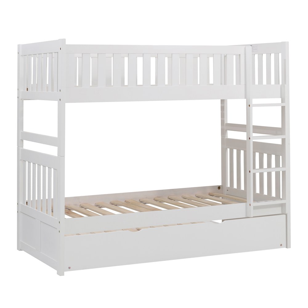 Galen Pine Twin Over Twin Bunk Bed with Trundle Bed in White. Picture 1