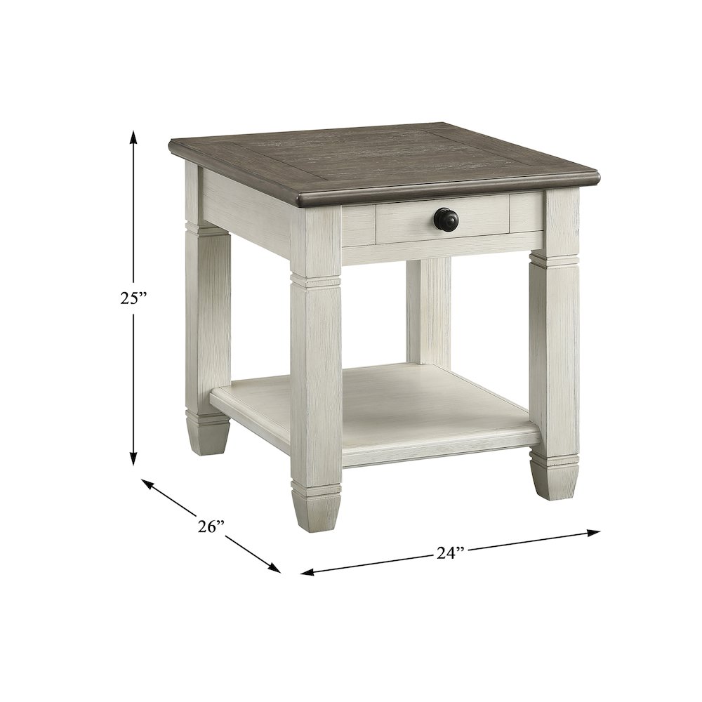 Granby Pine End Table in 2-Tone Finish (Rosy Brown and Antique White). Picture 5