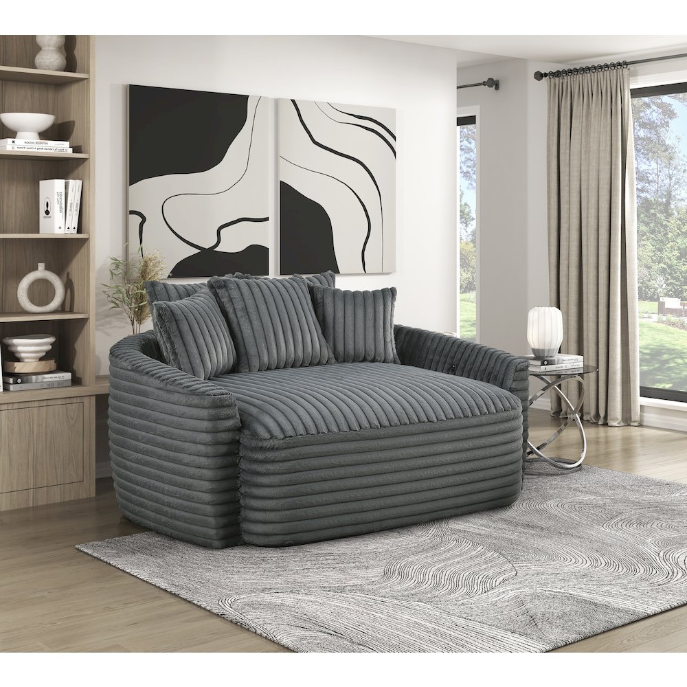 Tomball Corduroy Oversized Chaise Lounge in Dark Gray. Picture 3