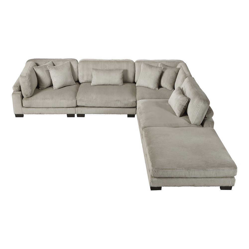 Traverse Corduroy 5-Piece Modular Sectional with Ottoman in Taupe. Picture 9