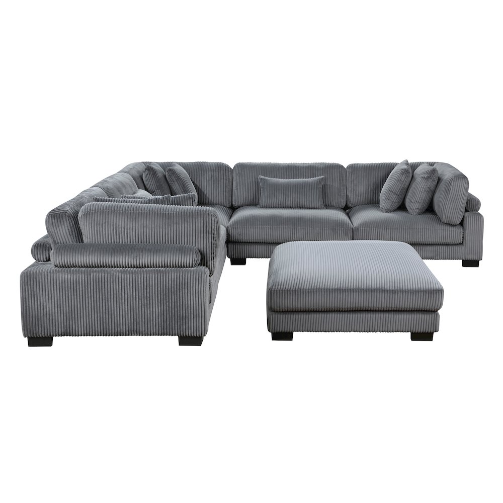 Traverse Corduroy 6-Piece Modular Sectional with Ottoman in Gray. Picture 8