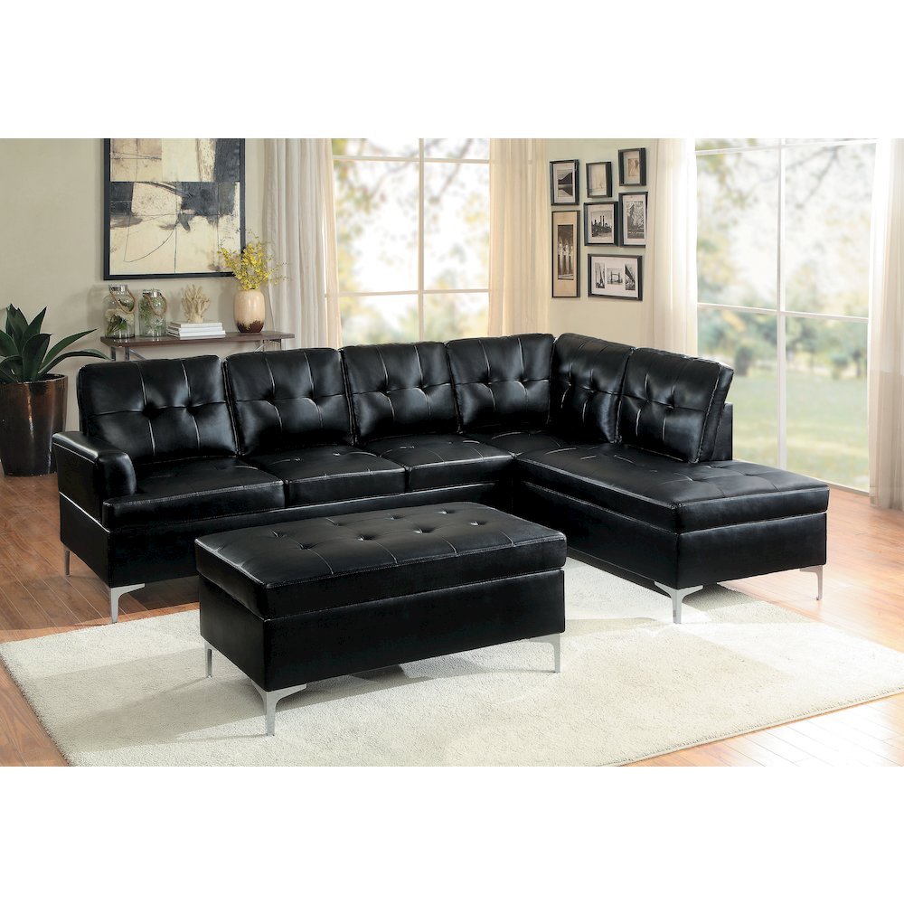 Barrington Faux Leather 2-piece set Sectional Sofa in Black. Picture 4