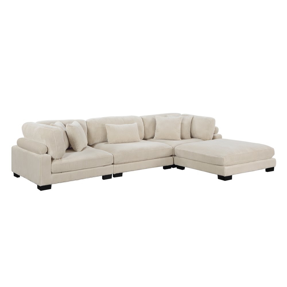 Traverse Corduroy 4-Piece Modular Sectional with Ottoman in Beige