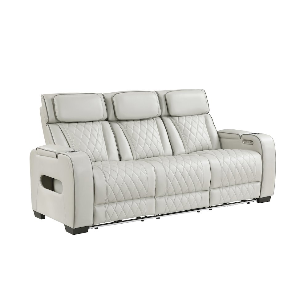 Fairway Faux Leather Power Double Reclining Sofa in Taupe. Picture 1