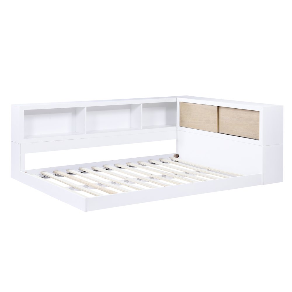 Asker A. Hardwood Full Bookcase Corner Bed in 2-Tone (White and Natural). Picture 2