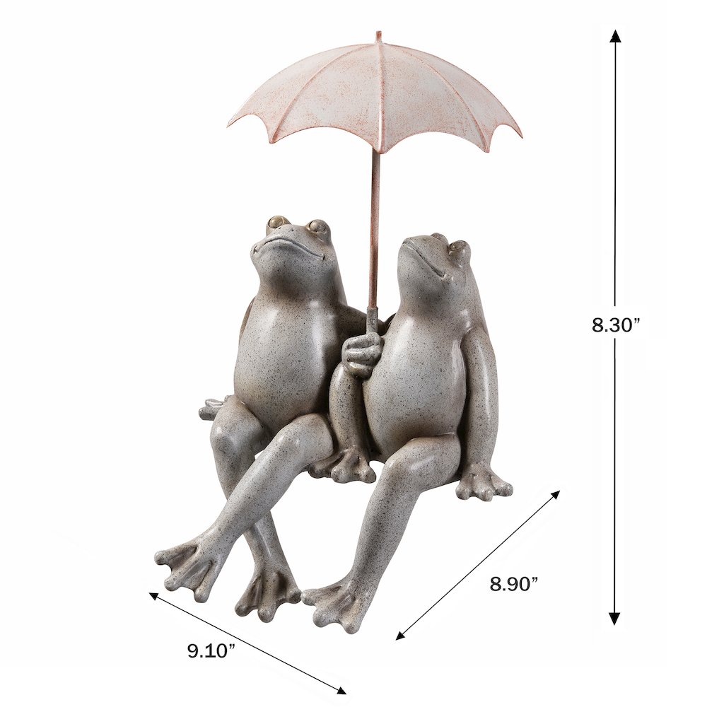 Sitting Couple Frogs Umbrella Garden Statue Yard Decor. Picture 3