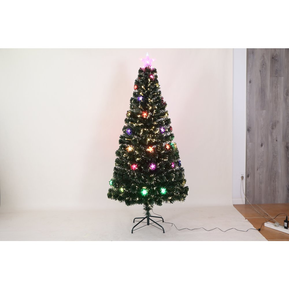 Green Christmas Tree with Star - Multicolor Lights. Picture 2