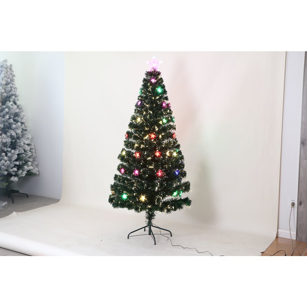 Green Christmas Tree with Star - Multicolor Lights. Picture 1
