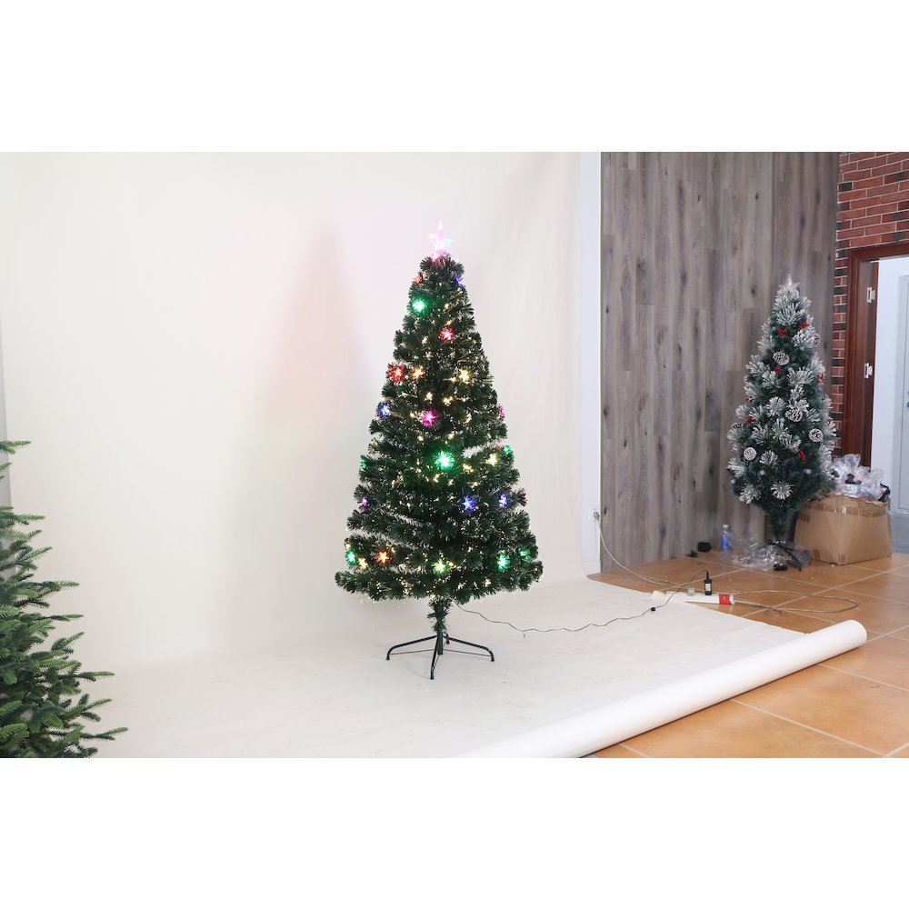 Green Christmas Tree with Star - Multicolor Lights. Picture 3