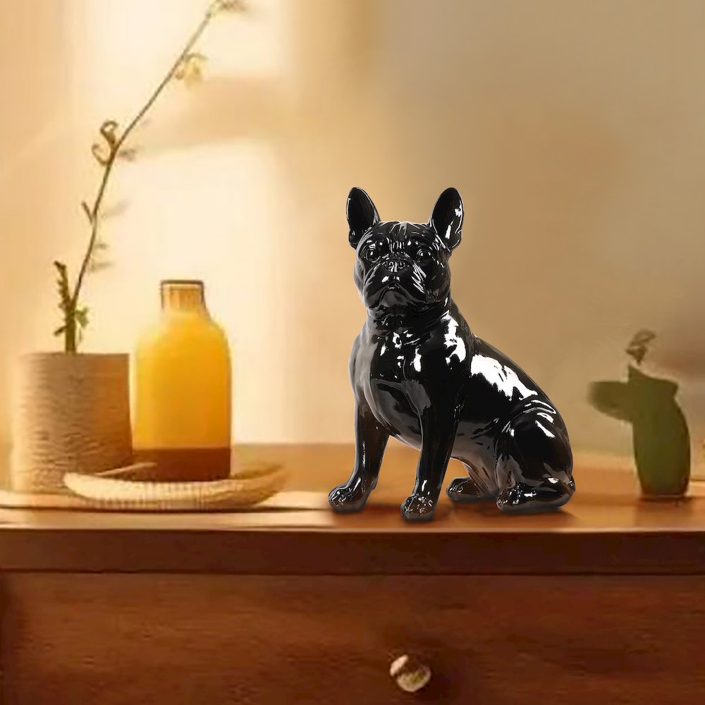 10" H French Bulldog Statue in Black Home Decor Indoor Use Only. Picture 2