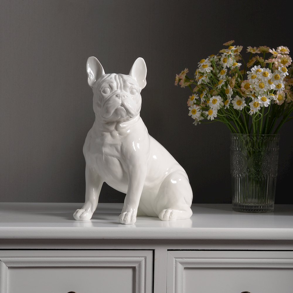 10" H French Bulldog Statue in White Home Decor Indoor Use Only. Picture 2