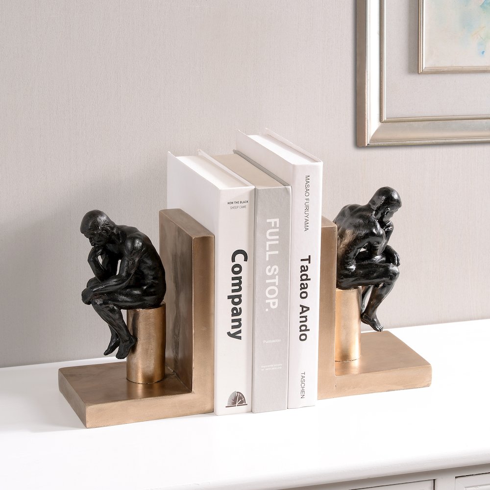 Resin Thinker Bookend Set of  2 Home Decor Shelf Display. Picture 2