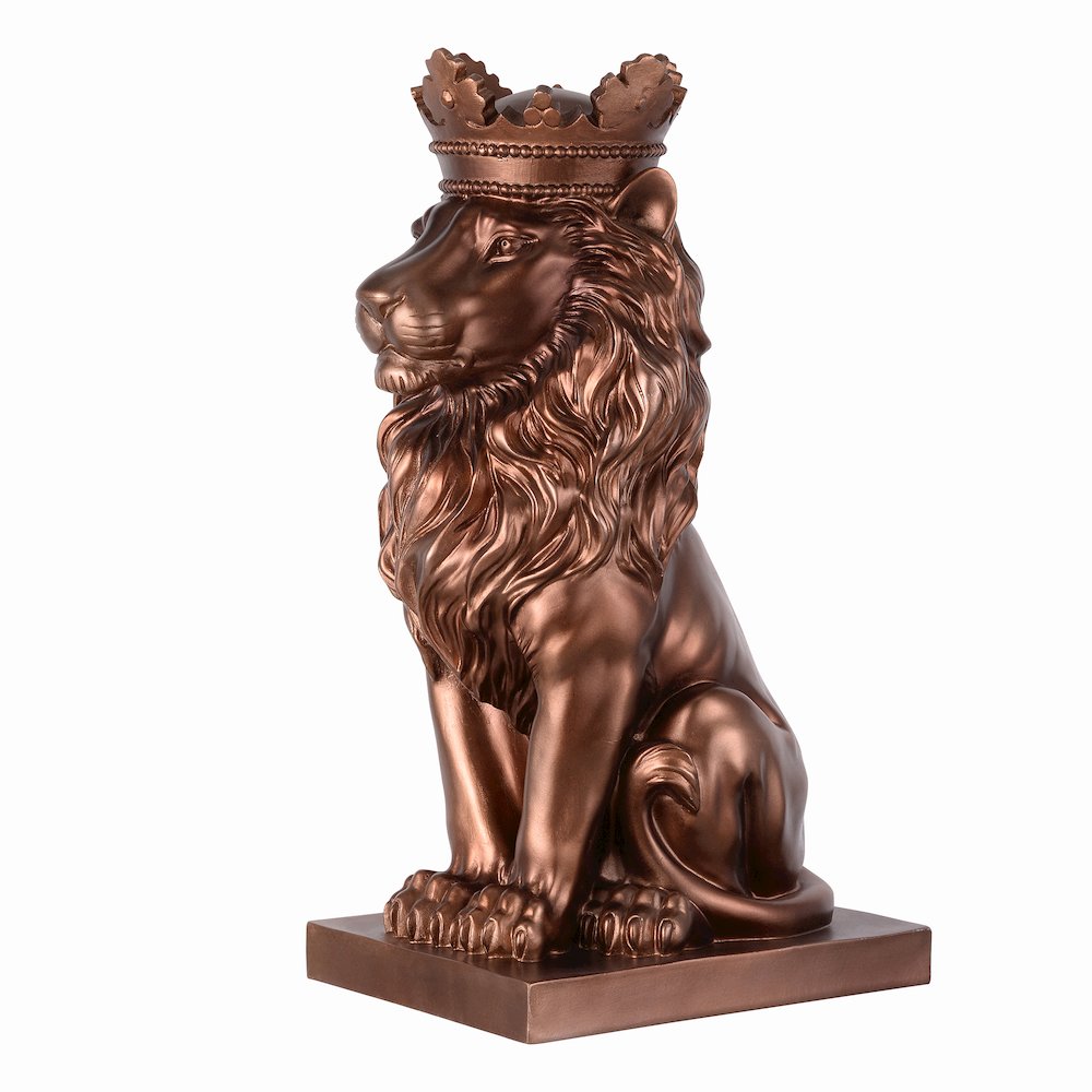 14.5" H Sitting Lion Crown Bronze Color Resin Statue Home Decor. Picture 4