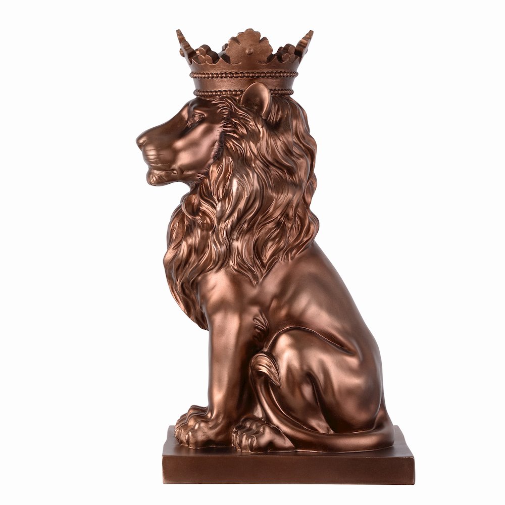 14.5" H Sitting Lion Crown Bronze Color Resin Statue Home Decor. Picture 5