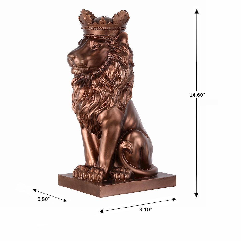 14.5" H Sitting Lion Crown Bronze Color Resin Statue Home Decor. Picture 3