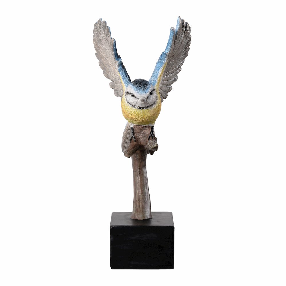 Blue Tit On Branch Lifelike Resin Bird Home Tabletop Decor. Picture 1