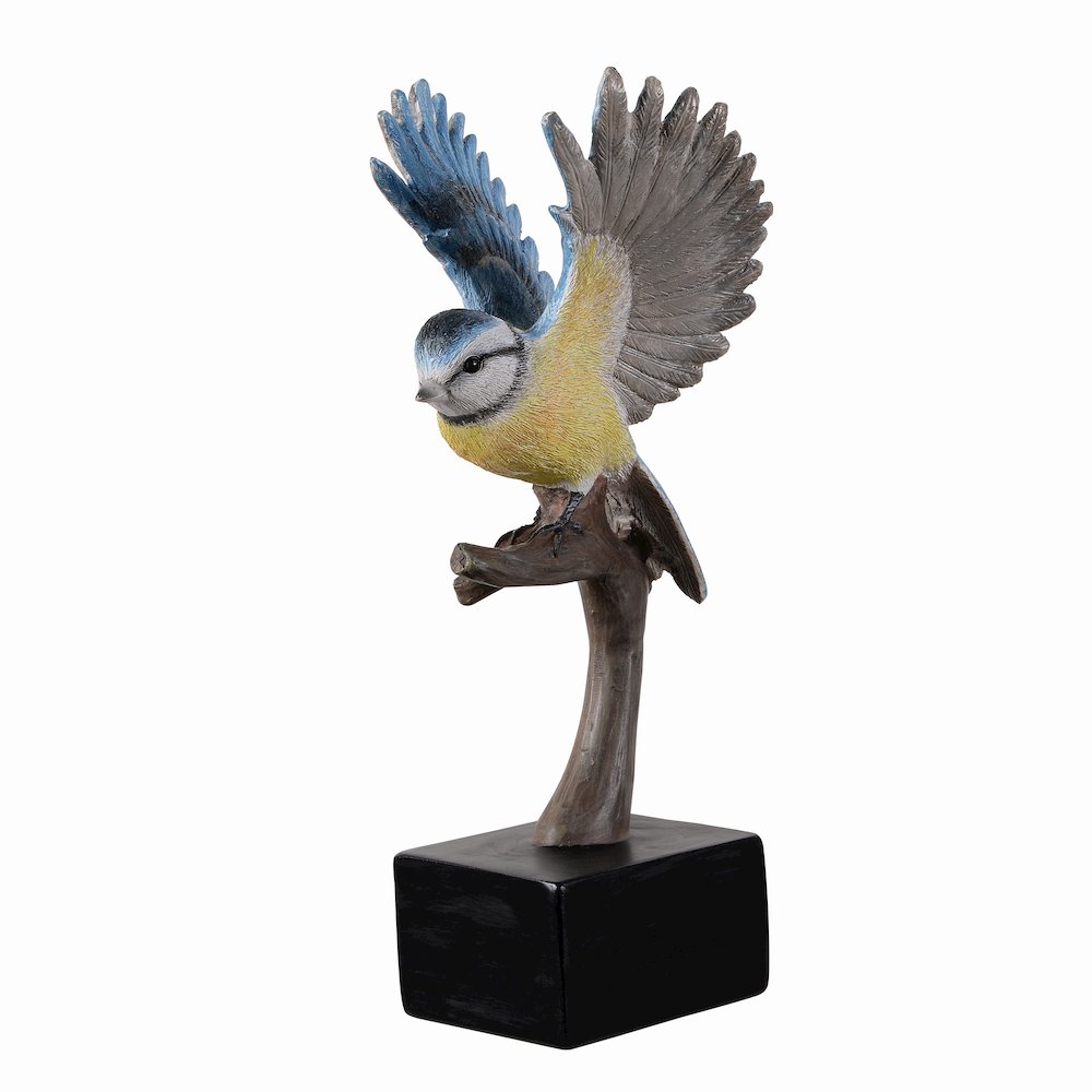 Blue Tit On Branch Lifelike Resin Bird Home Tabletop Decor. Picture 4