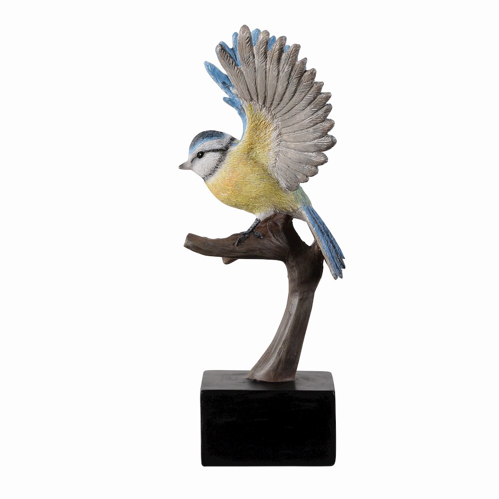 Blue Tit On Branch Lifelike Resin Bird Home Tabletop Decor. Picture 5