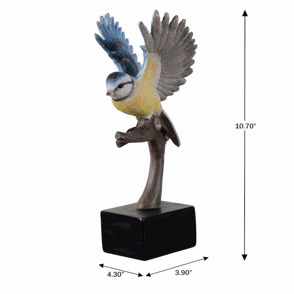 Blue Tit On Branch Lifelike Resin Bird Home Tabletop Decor. Picture 3