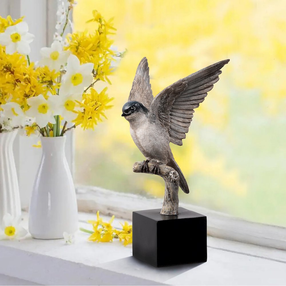 Small Swallow On Branch Lifelike Bird Resin Home Tabletop Decor. Picture 2