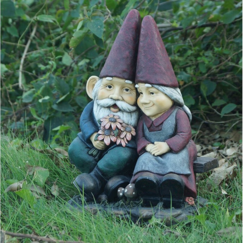 Old Gnome Couple On Bench. Picture 2