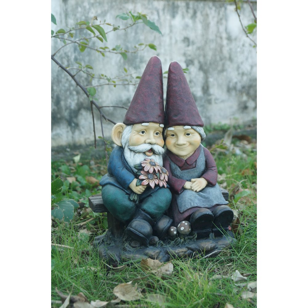 Old Gnome Couple On Bench. Picture 3