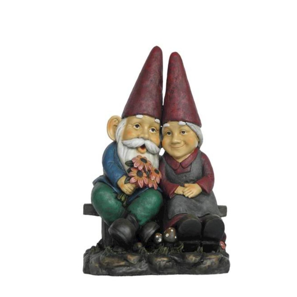 Old Gnome Couple On Bench. Picture 1