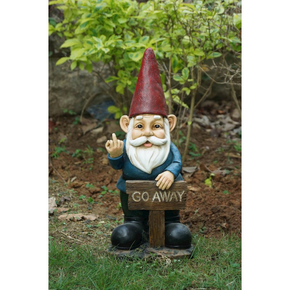 Gnome Holding A Go Away Sign. Picture 2