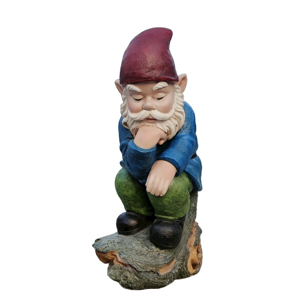 Blue Muse: Pensive Polyresin Thinking Gnome Figurine. Picture 1