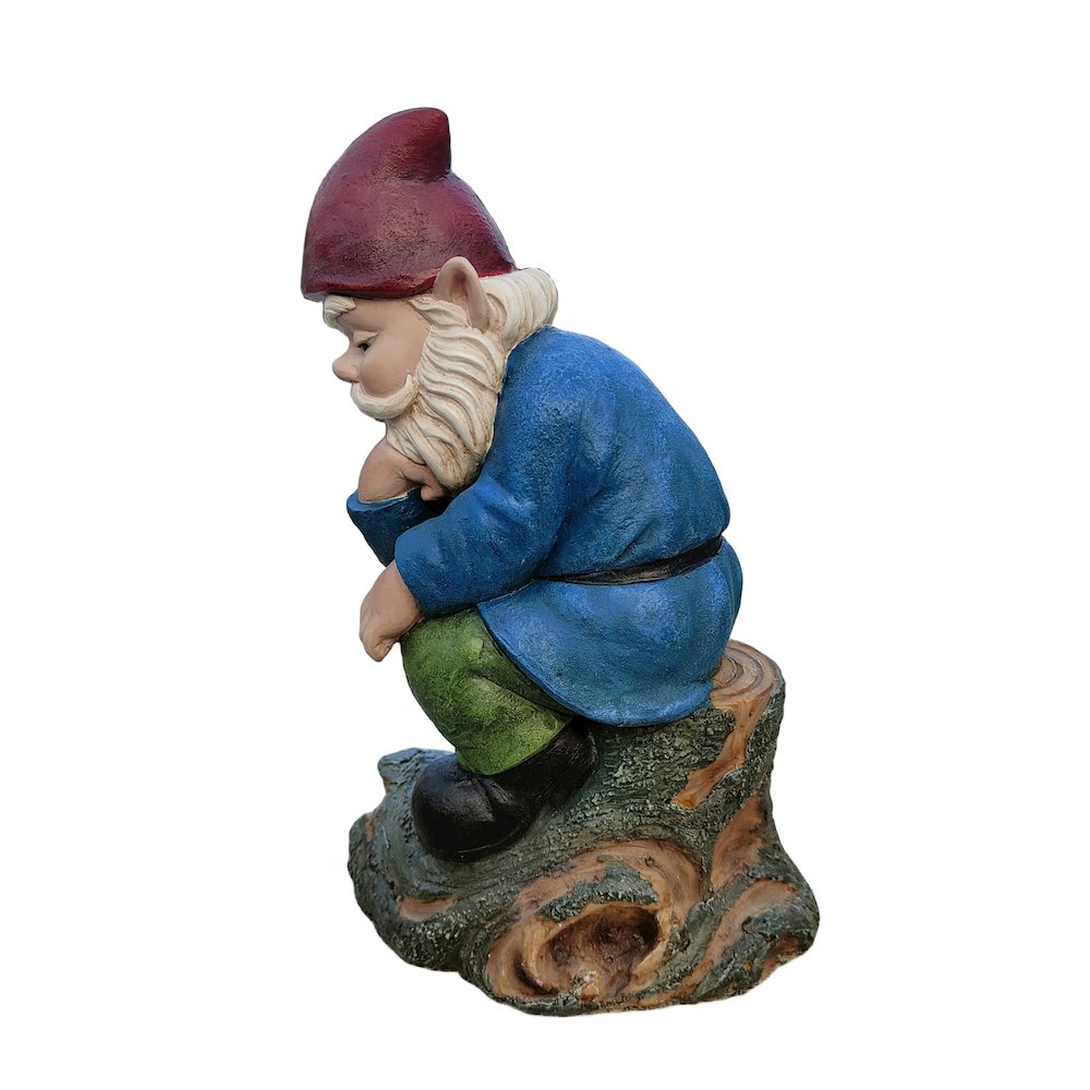 Blue Muse: Pensive Polyresin Thinking Gnome Figurine. Picture 4