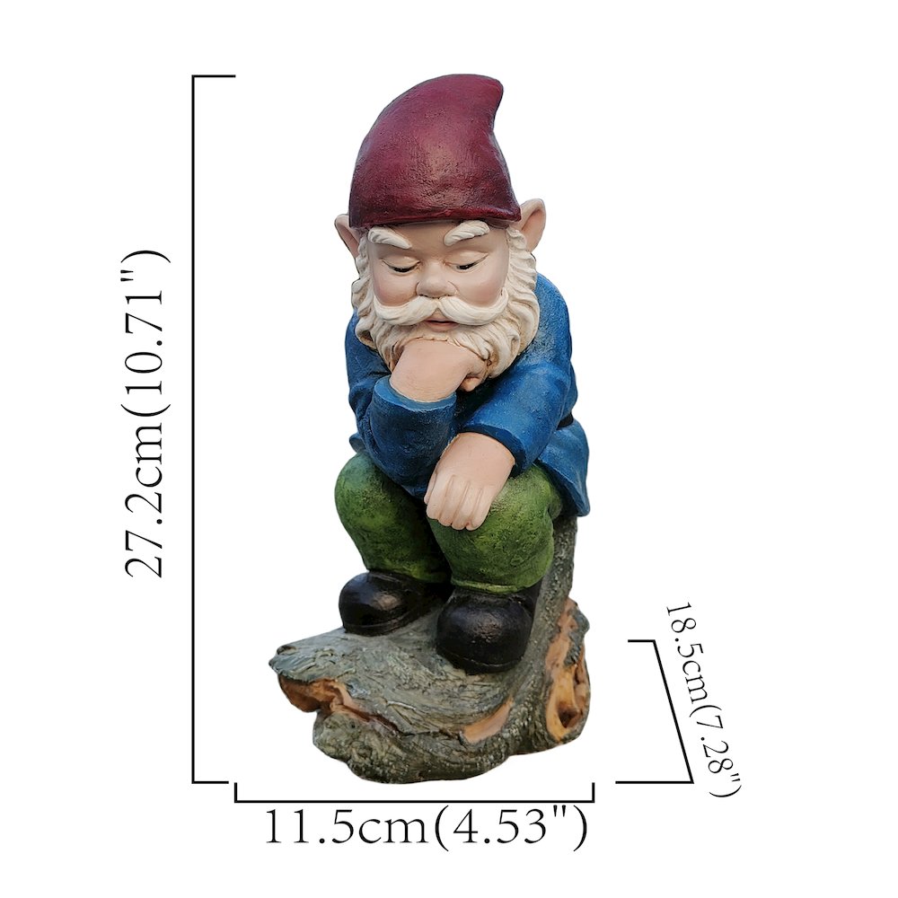 Blue Muse: Pensive Polyresin Thinking Gnome Figurine. Picture 3
