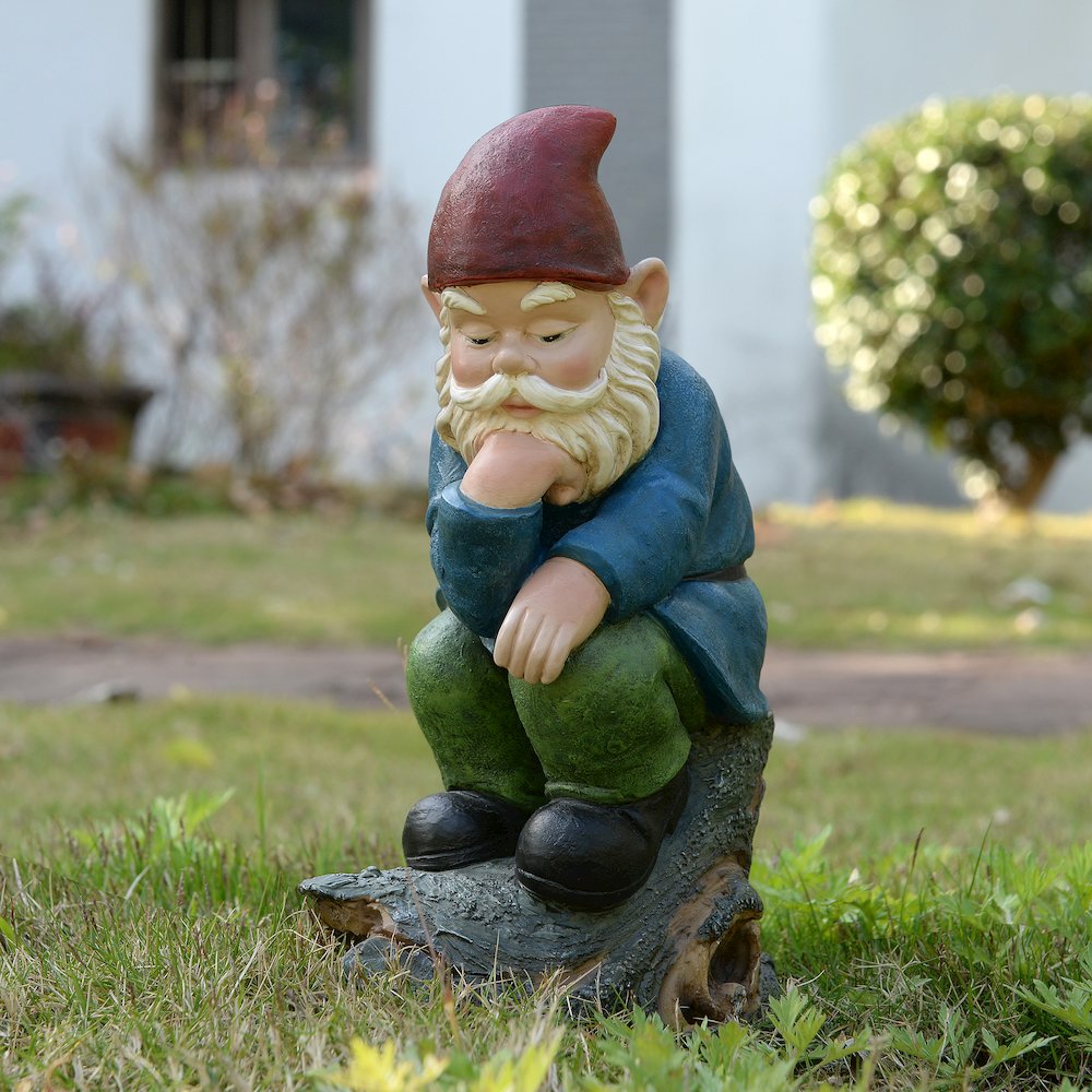 Blue Muse: Pensive Polyresin Thinking Gnome Figurine. Picture 2