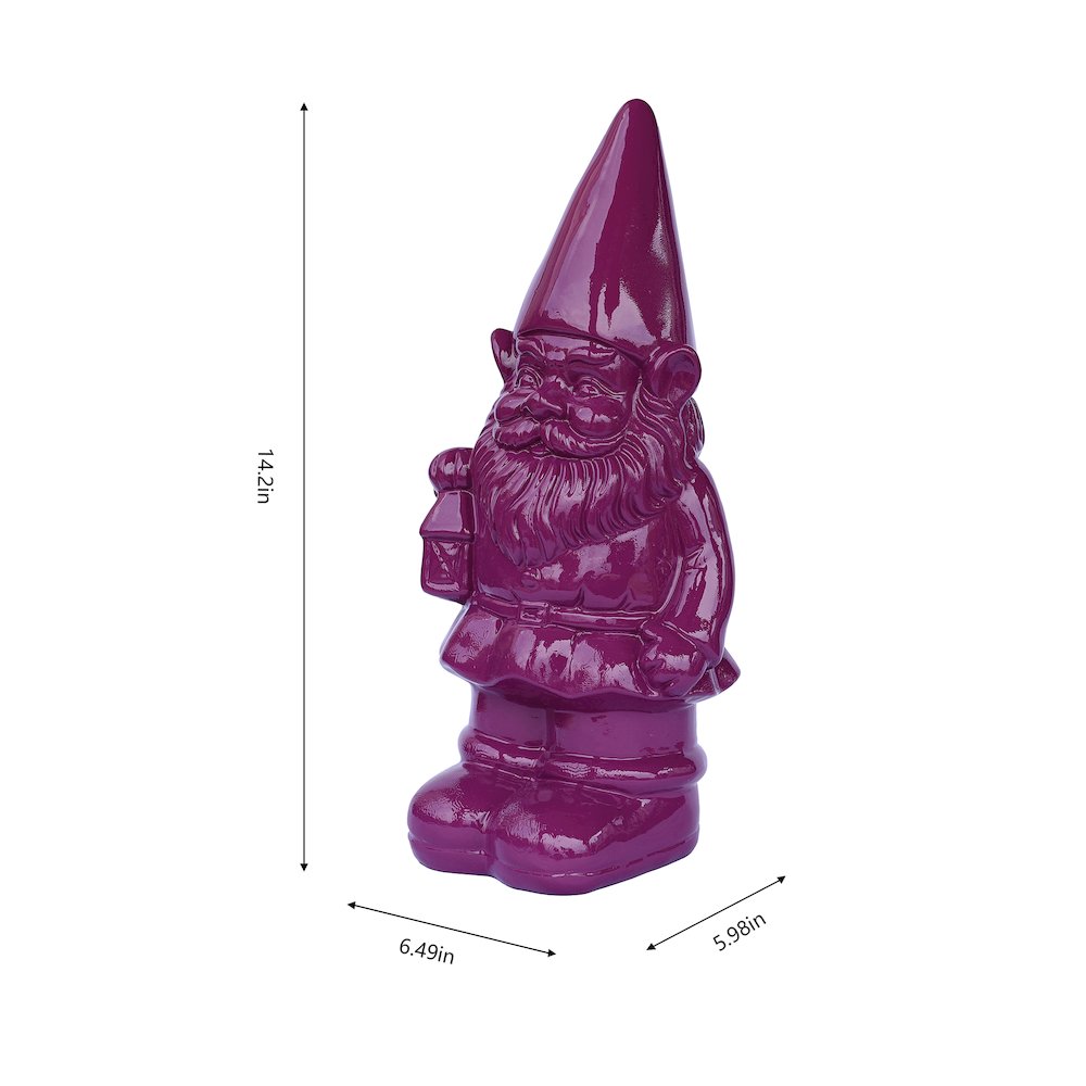 Garden Gnome Statue Holding Lantern-Purple. Picture 3