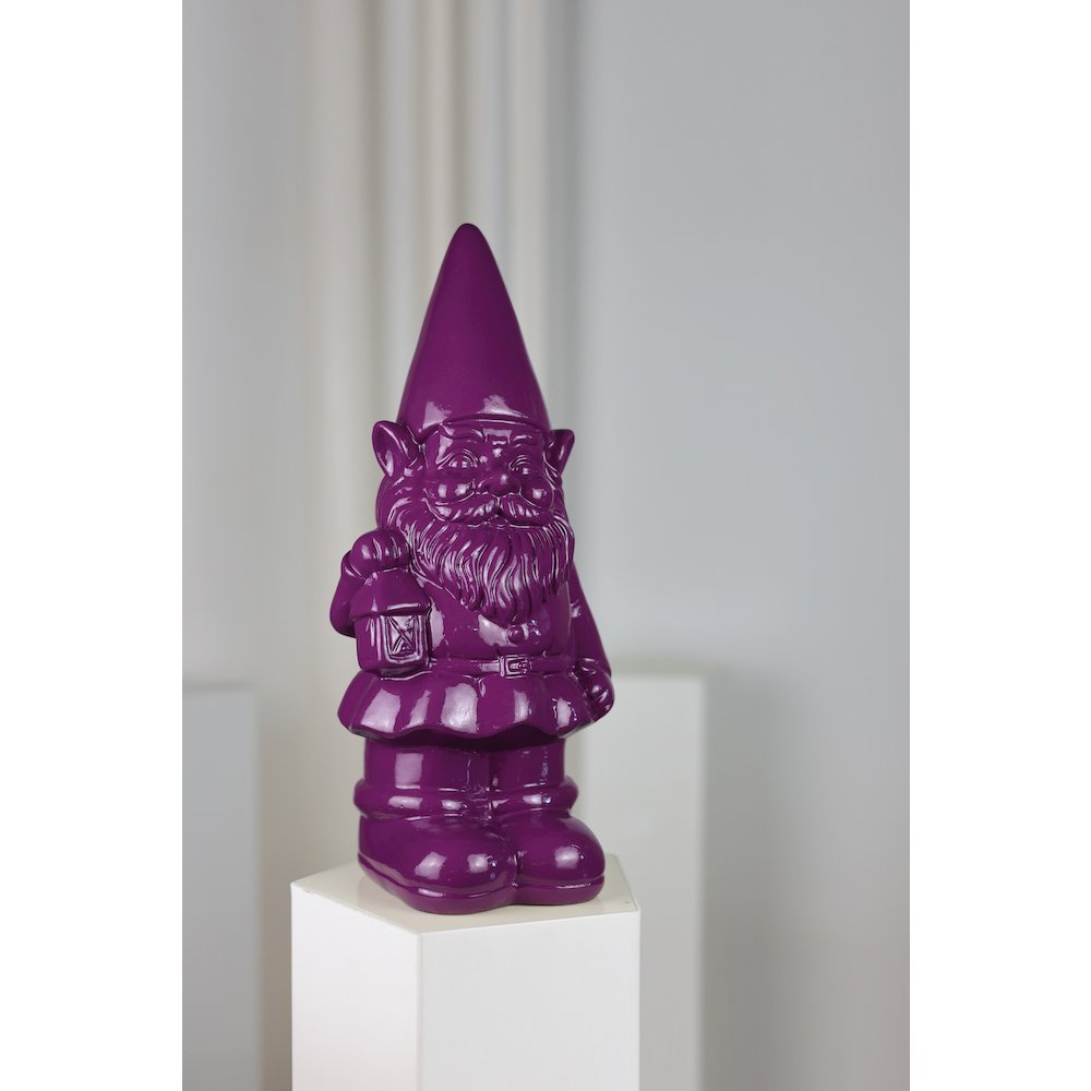 Garden Gnome Statue Holding Lantern-Purple. Picture 2