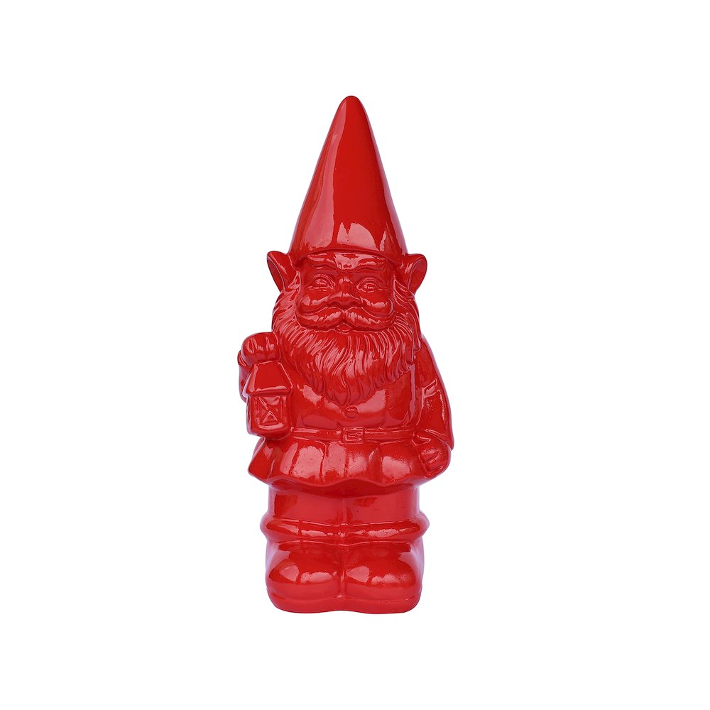 Garden Gnome Statue Holding Lantern-Red. Picture 1
