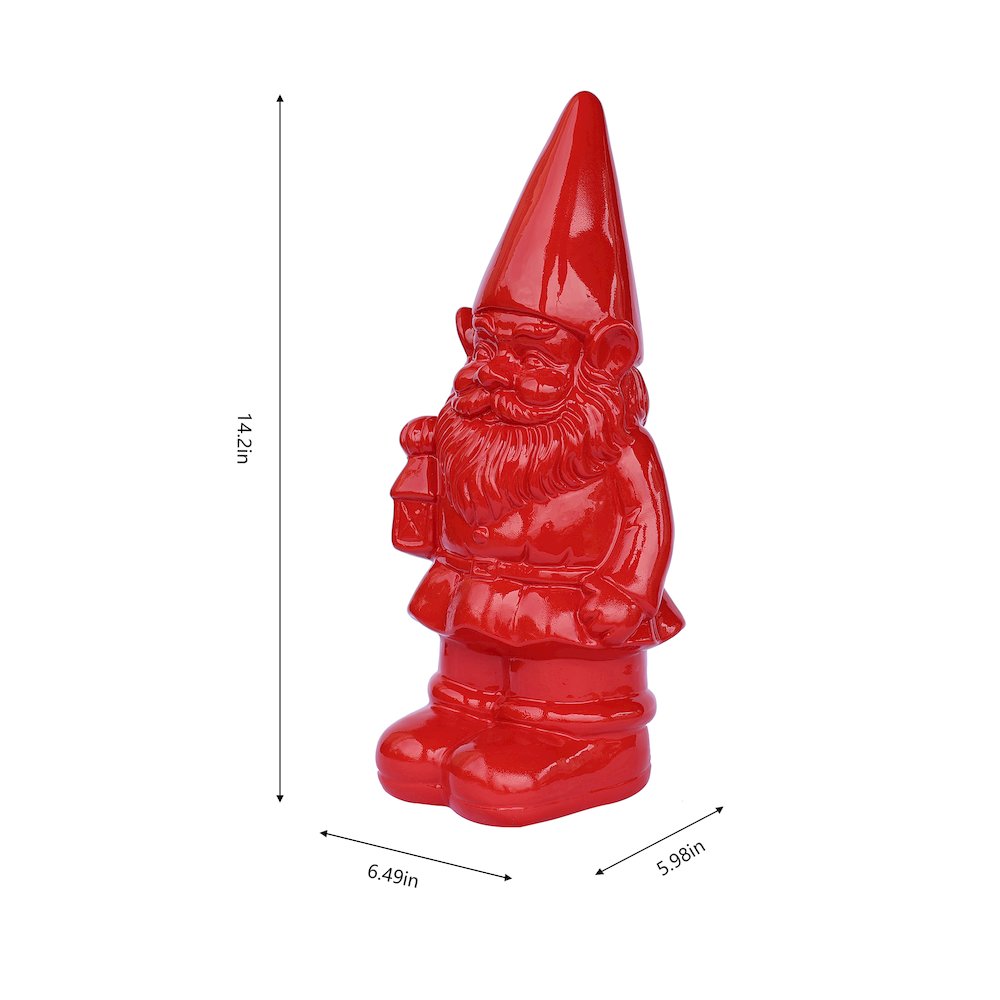 Garden Gnome Statue Holding Lantern-Red. Picture 3