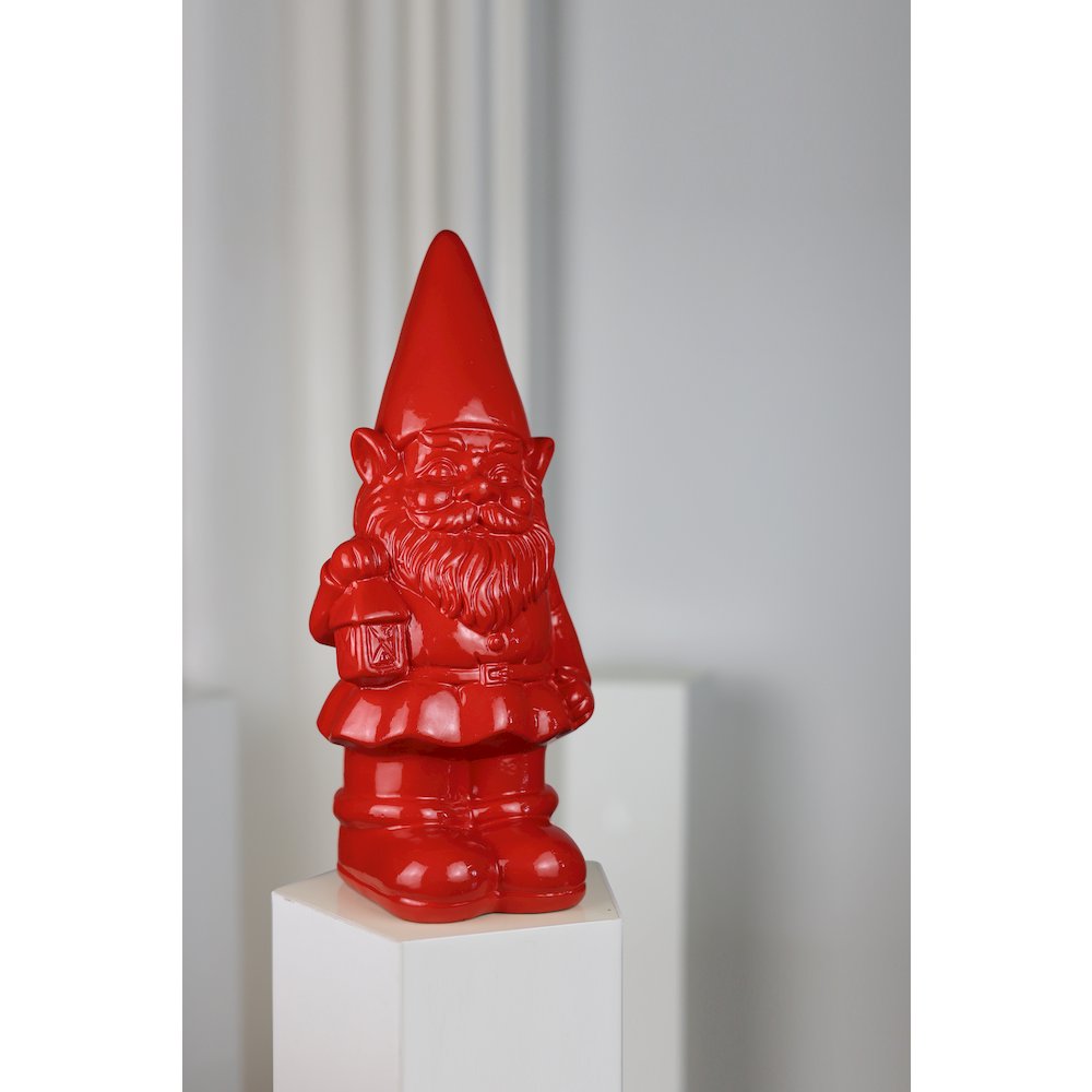 Garden Gnome Statue Holding Lantern-Red. Picture 2