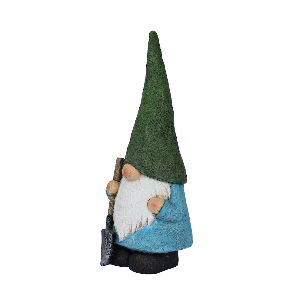 16in Garden Gnome Statue Holding Shovel. Picture 4