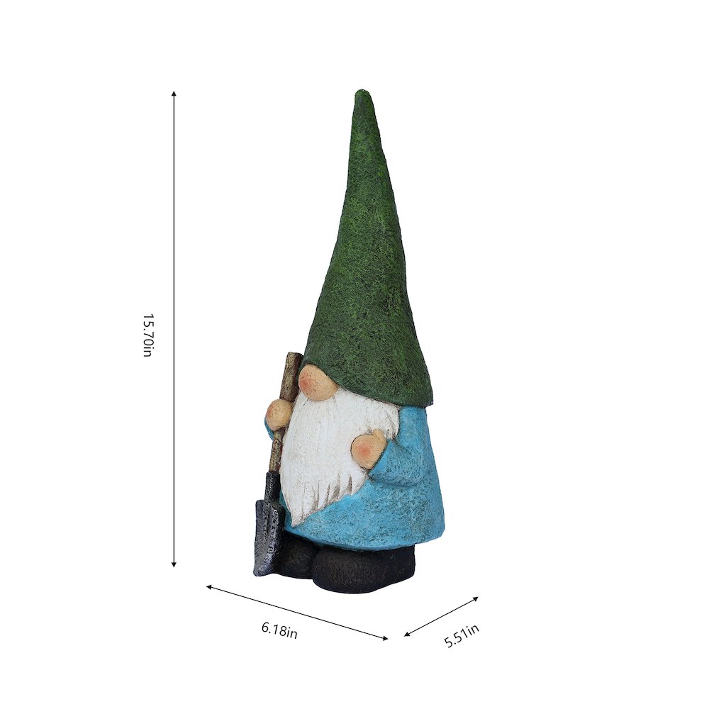 16in Garden Gnome Statue Holding Shovel. Picture 3