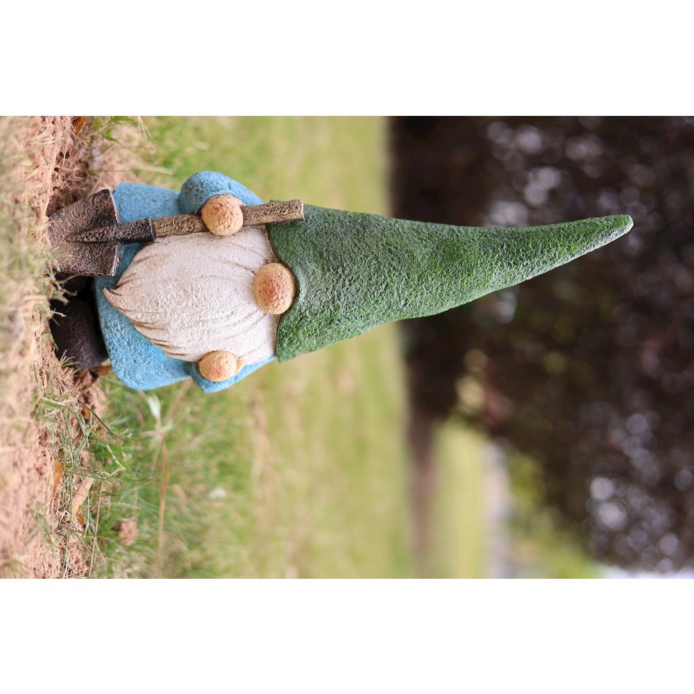 16in Garden Gnome Statue Holding Shovel. Picture 2