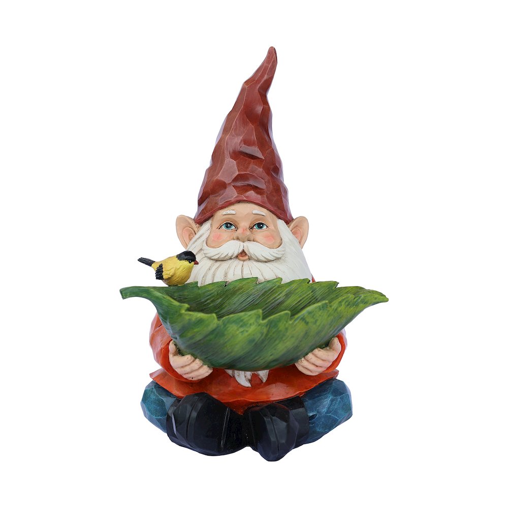 Funny Garden Gnome Holding Bird Bath. Picture 1