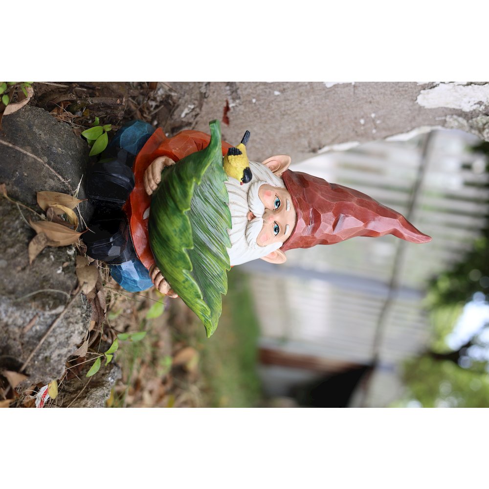 Funny Garden Gnome Holding Bird Bath. Picture 2